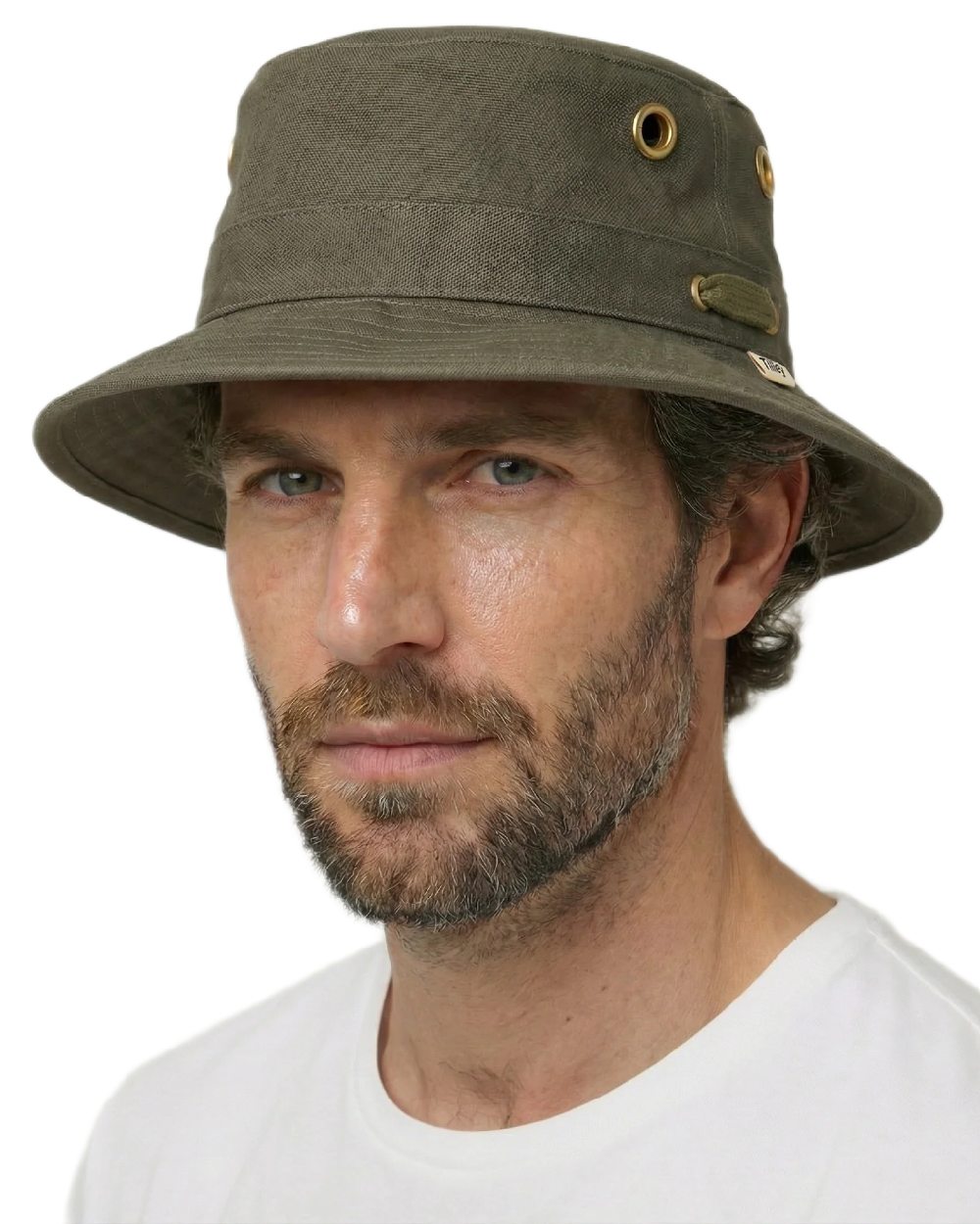 Olive Coloured Tilley Iconic T1 Bucket Hat on white background 