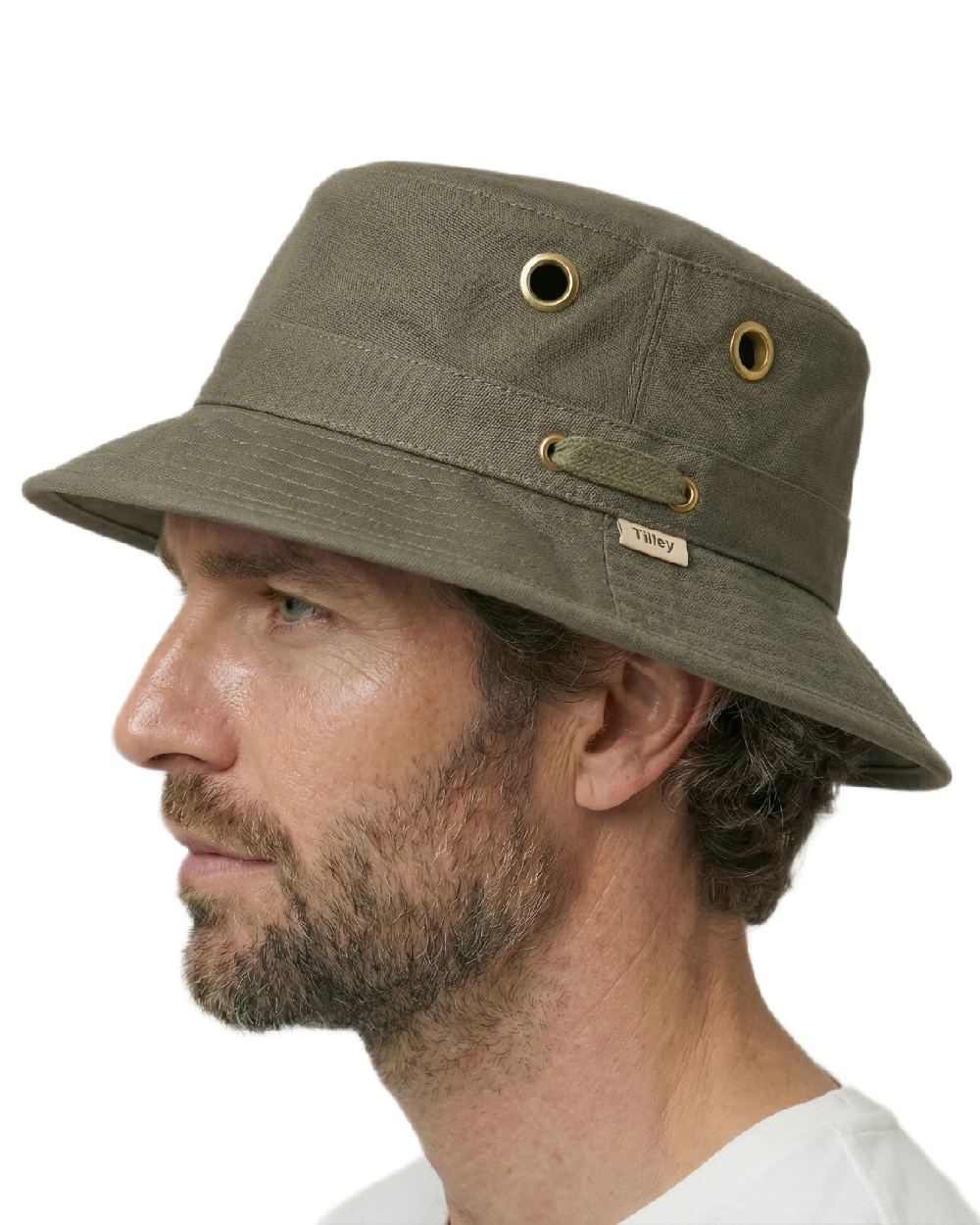 Olive Coloured Tilley Iconic T1 Bucket Hat on white background 