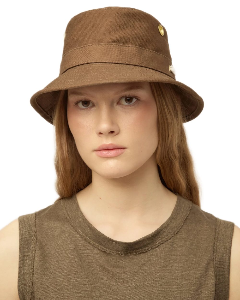 Peat Coloured Tilley Iconic T1 Bucket Hat on white background 