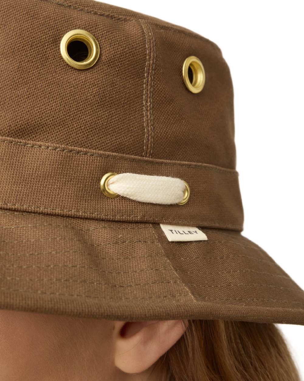 Peat Coloured Tilley Iconic T1 Bucket Hat on white background 