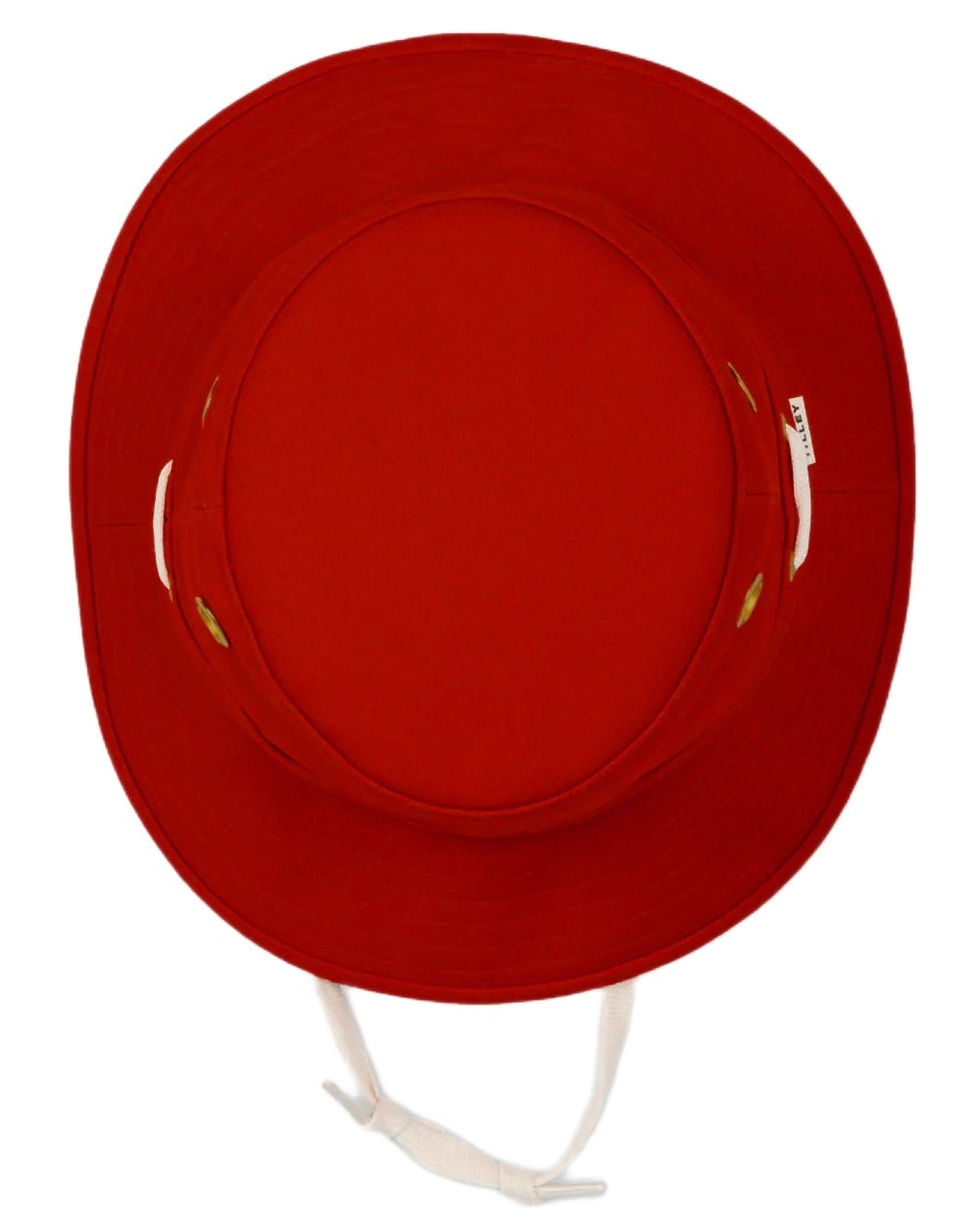 Red coloured Tilley Iconic T1 Bucket Hat on white background 