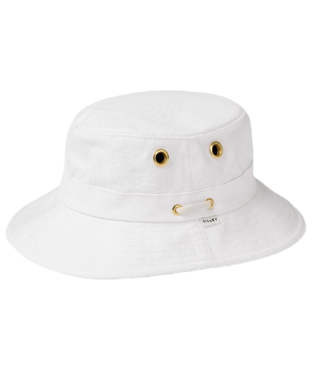 White Coloured Tilley Iconic T1 Bucket Hat on white background 