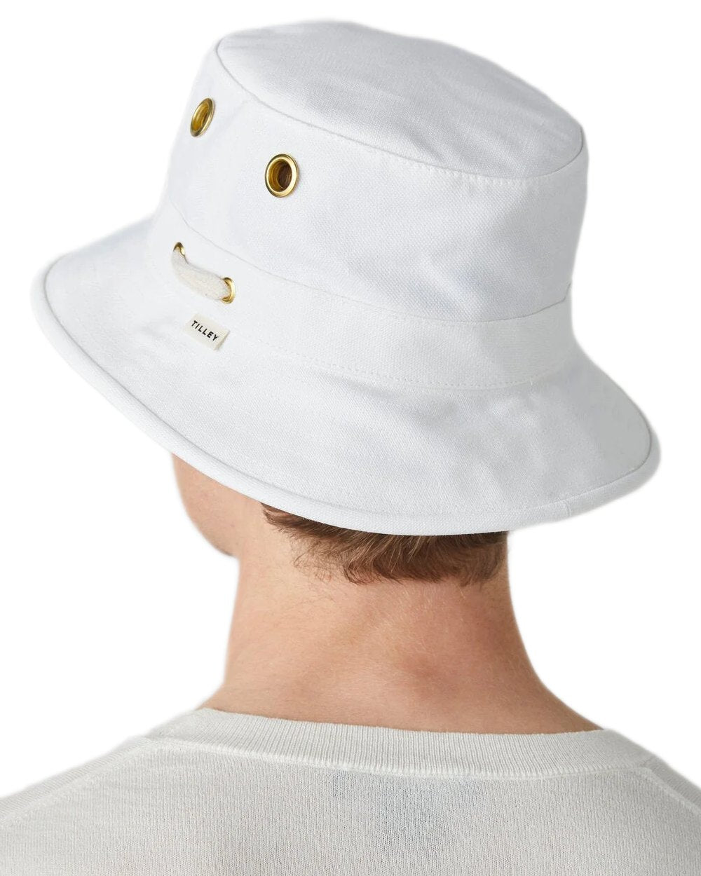 White Coloured Tilley Iconic T1 Bucket Hat on white background 