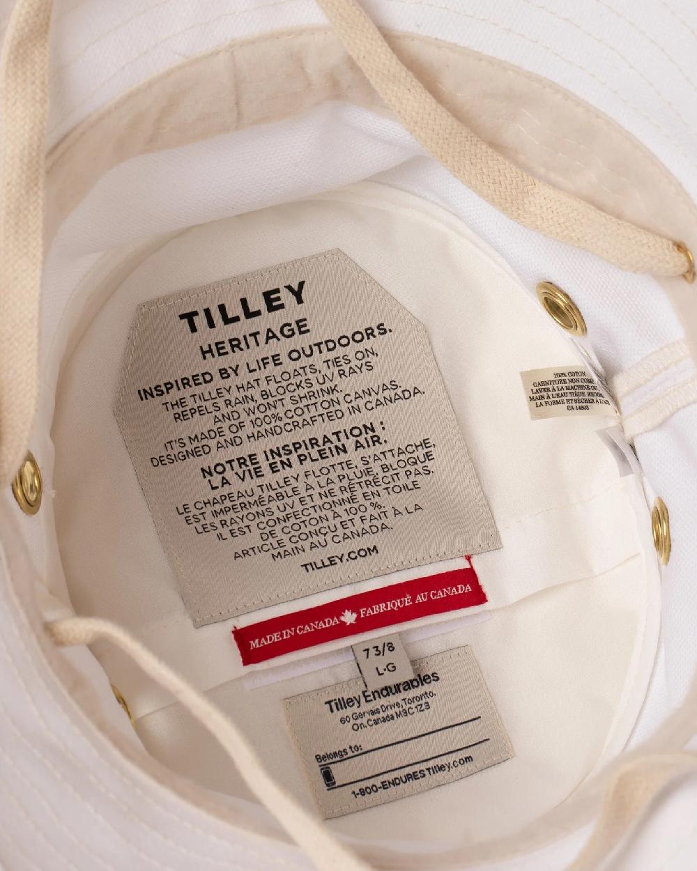 White Coloured Tilley Iconic T1 Bucket Hat on white background 