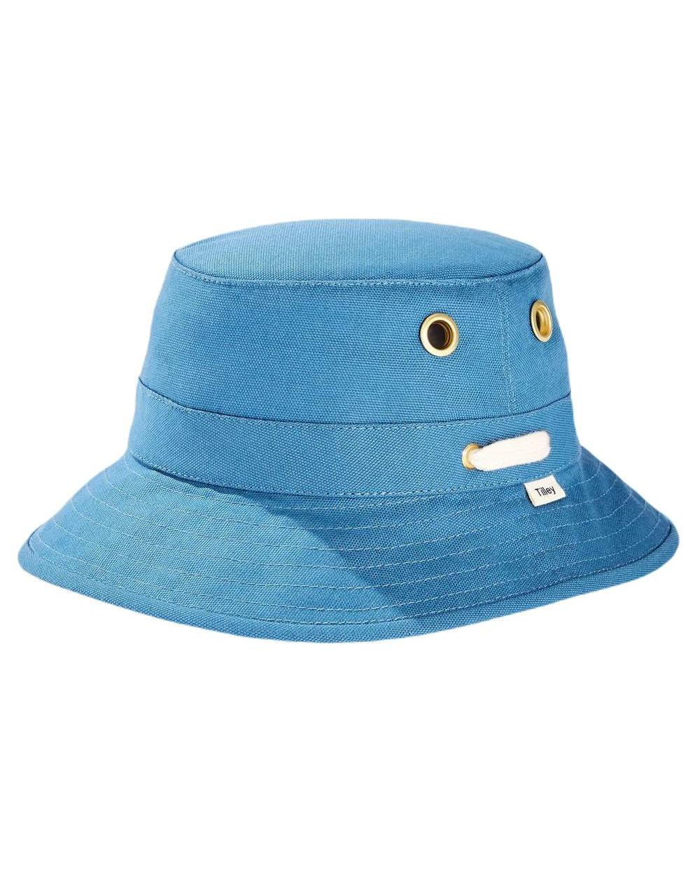 Bright Blue coloured Tilley Iconic T1 Bucket Hat on white background 