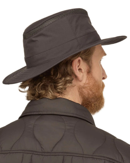 Black Coloured Tilley LTM5 Winterised Airflo Slim Sun Hat on white background 