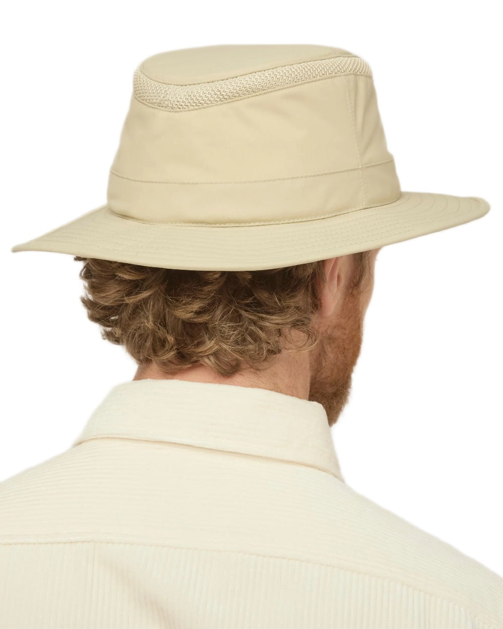 Khaki Coloured Tilley LTM5 Winterised Airflo Slim Sun Hat on white background 