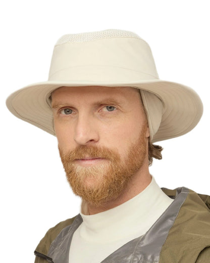 Light Stone Coloured Tilley LTM5 Winterised Airflo Slim Sun Hat on white background 