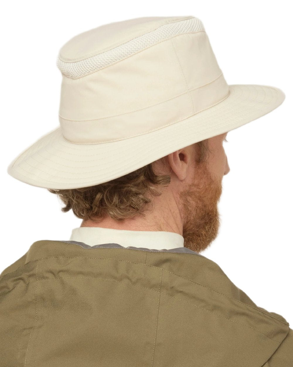 Light Stone Coloured Tilley LTM5 Winterised Airflo Slim Sun Hat on white background 