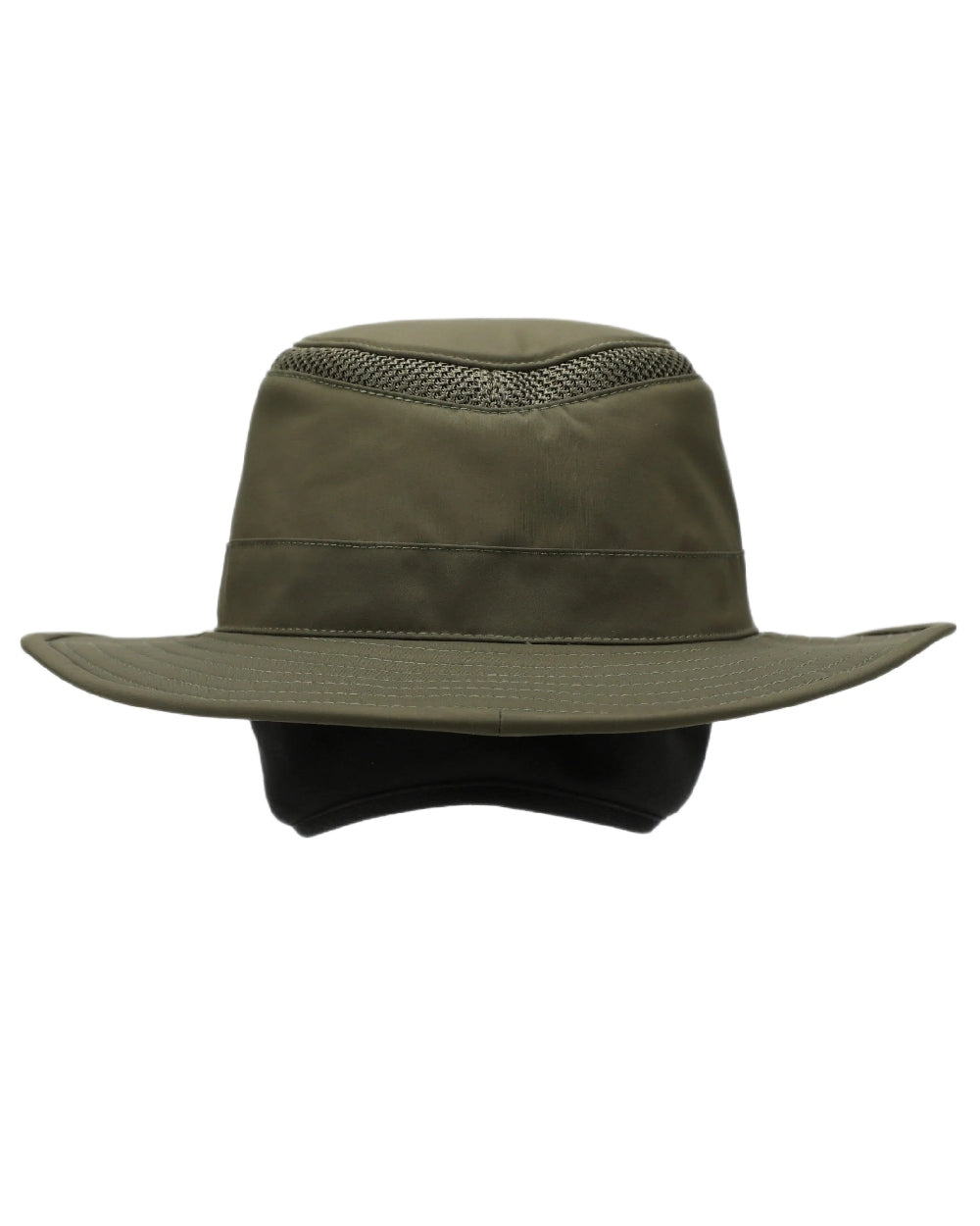 Olive Coloured Tilley LTM5 Winterised Airflo Slim Sun Hat on white background 