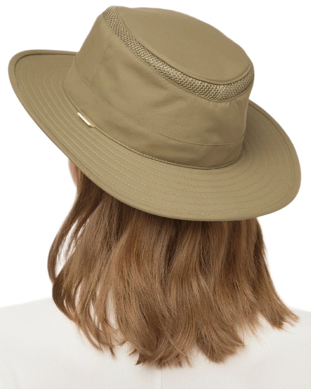 Olive Coloured Tilley LTM5 Winterised Airflo Slim Sun Hat on white background 
