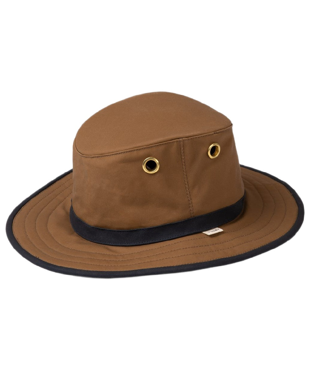 British Tan Navy Coloured Tilley Outback Waxed Cotton Hat on white background 