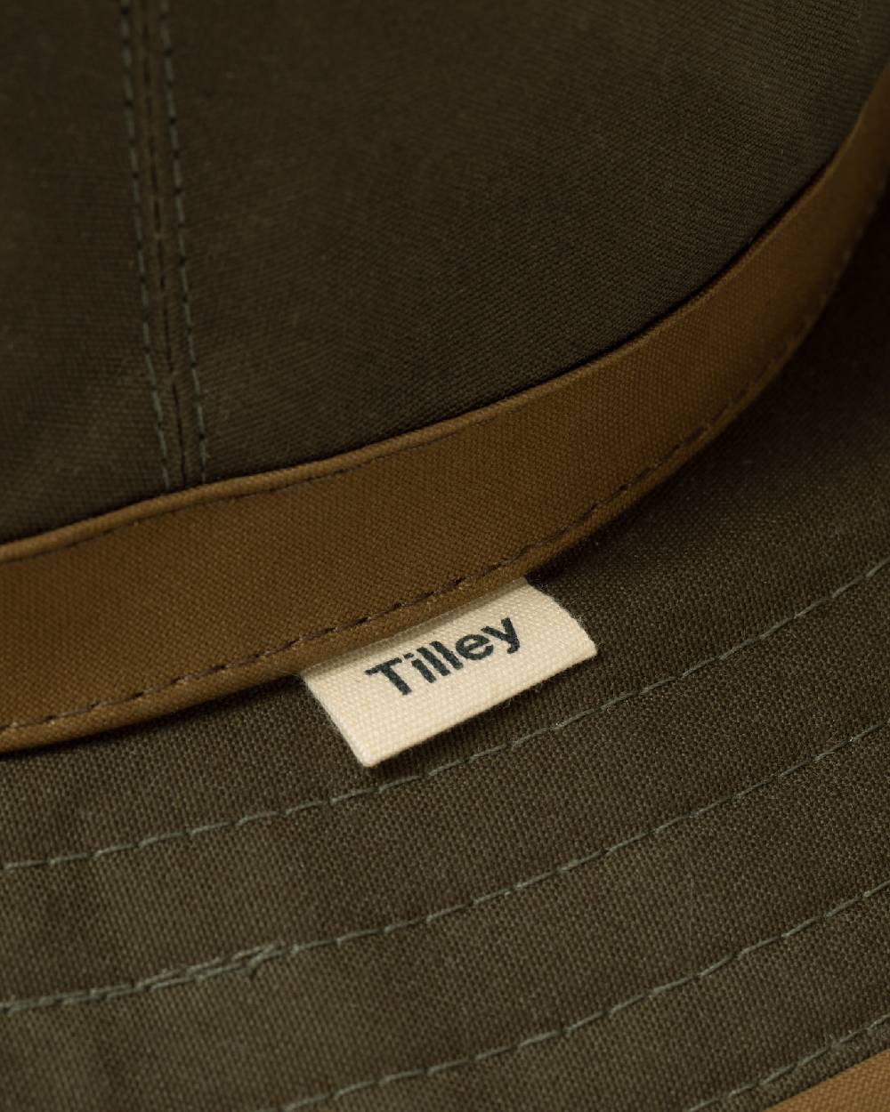 Green British Tan Coloured Tilley Outback Waxed Cotton Hat on white background 