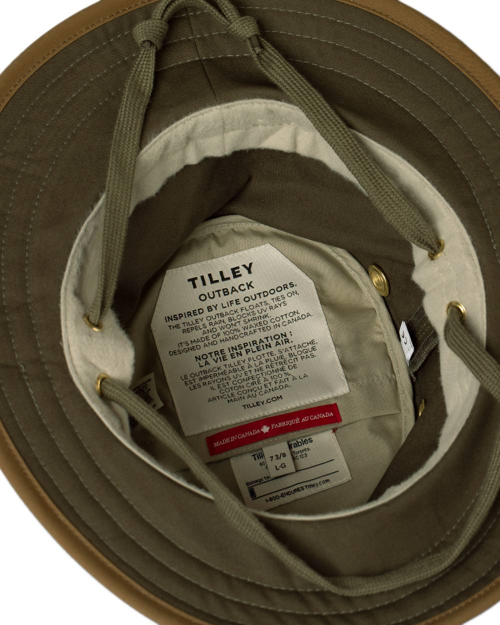 Green British Tan Coloured Tilley Outback Waxed Cotton Hat on white background 