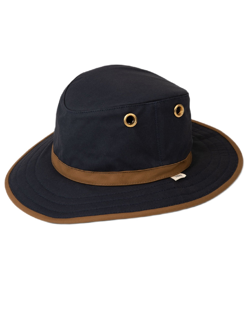 Navy British Tan Coloured Tilley Outback Waxed Cotton Hat on white background 