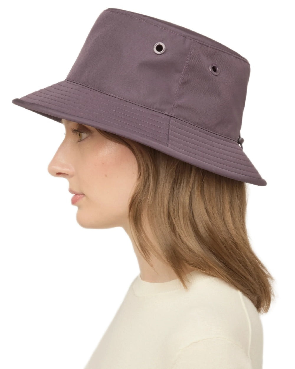 Aubergine Coloured Tilley T1 Performance Bucket Hat on white background 