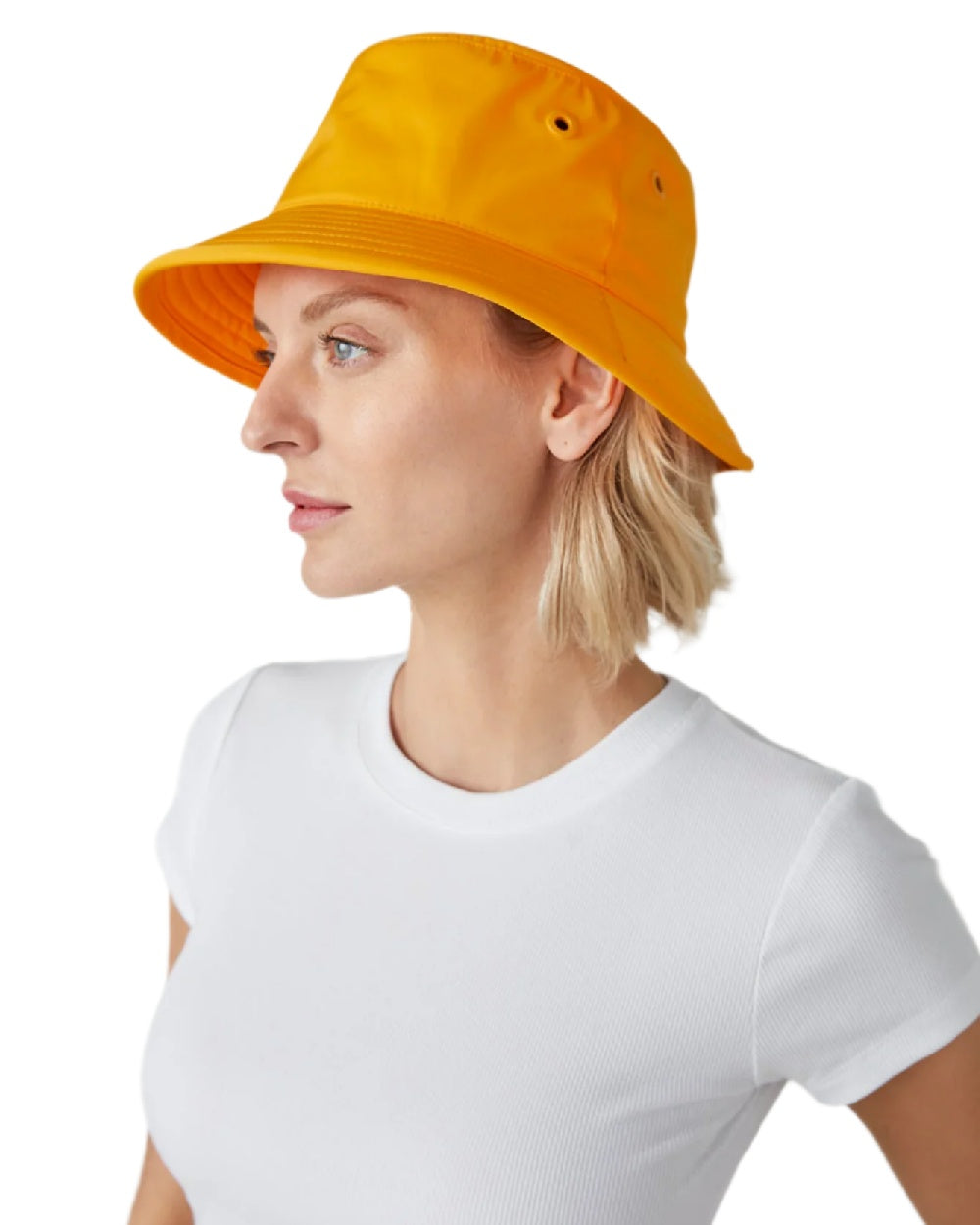 Orange Coloured Tilley T1 Performance Bucket Hat on white background 