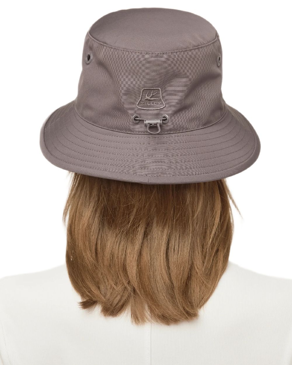 Slate Coloured Tilley T1 Performance Bucket Hat on white background 