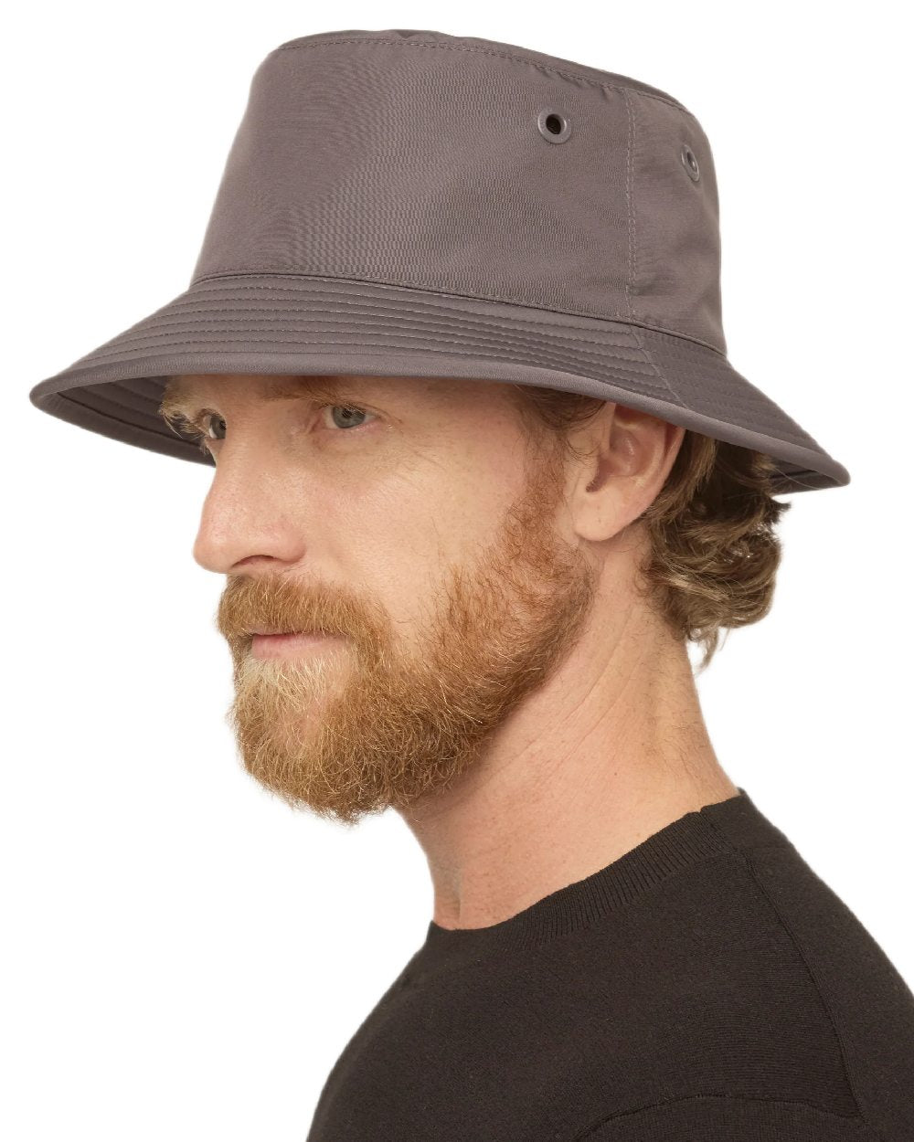 Slate Coloured Tilley T1 Performance Bucket Hat on white background 