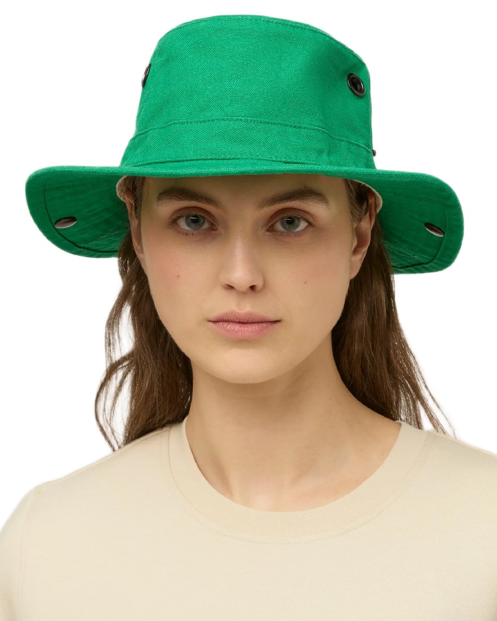Bright Green Coloured Tilley T3 Wanderer Hat on White background 