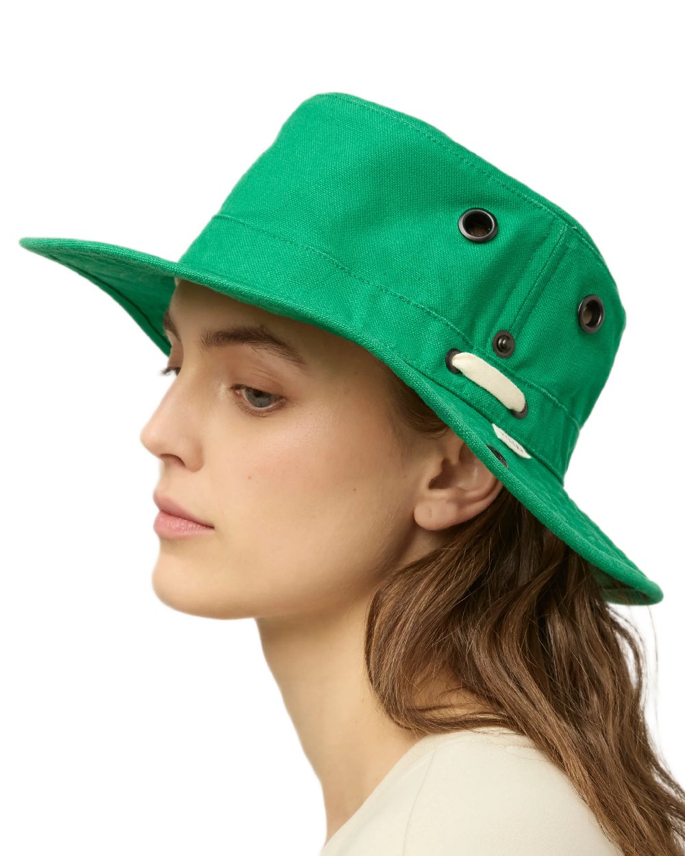 Bright Green Coloured Tilley T3 Wanderer Hat on White background 