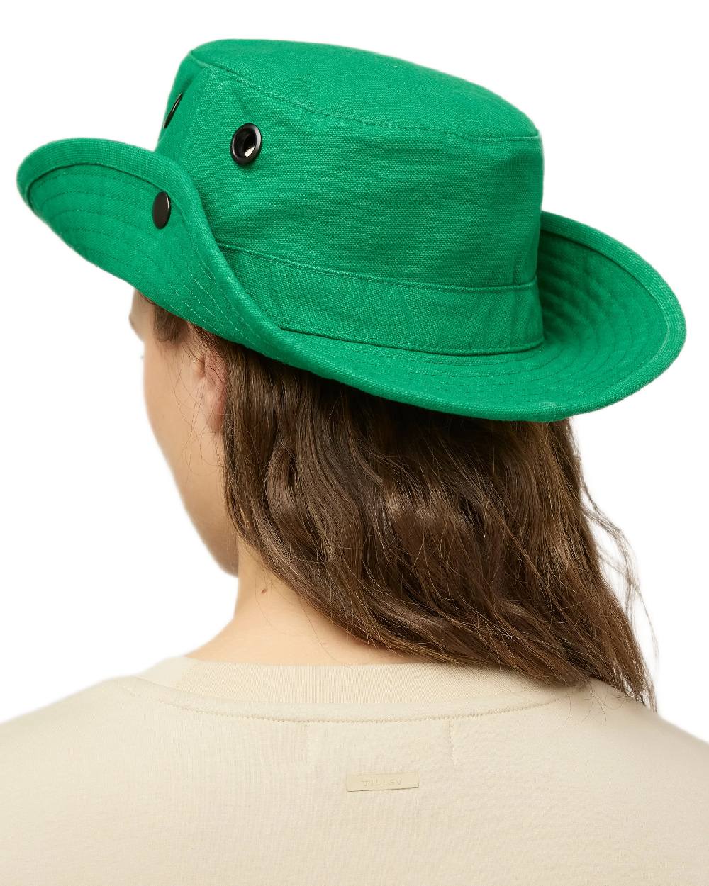 Bright Green Coloured Tilley T3 Wanderer Hat on White background 