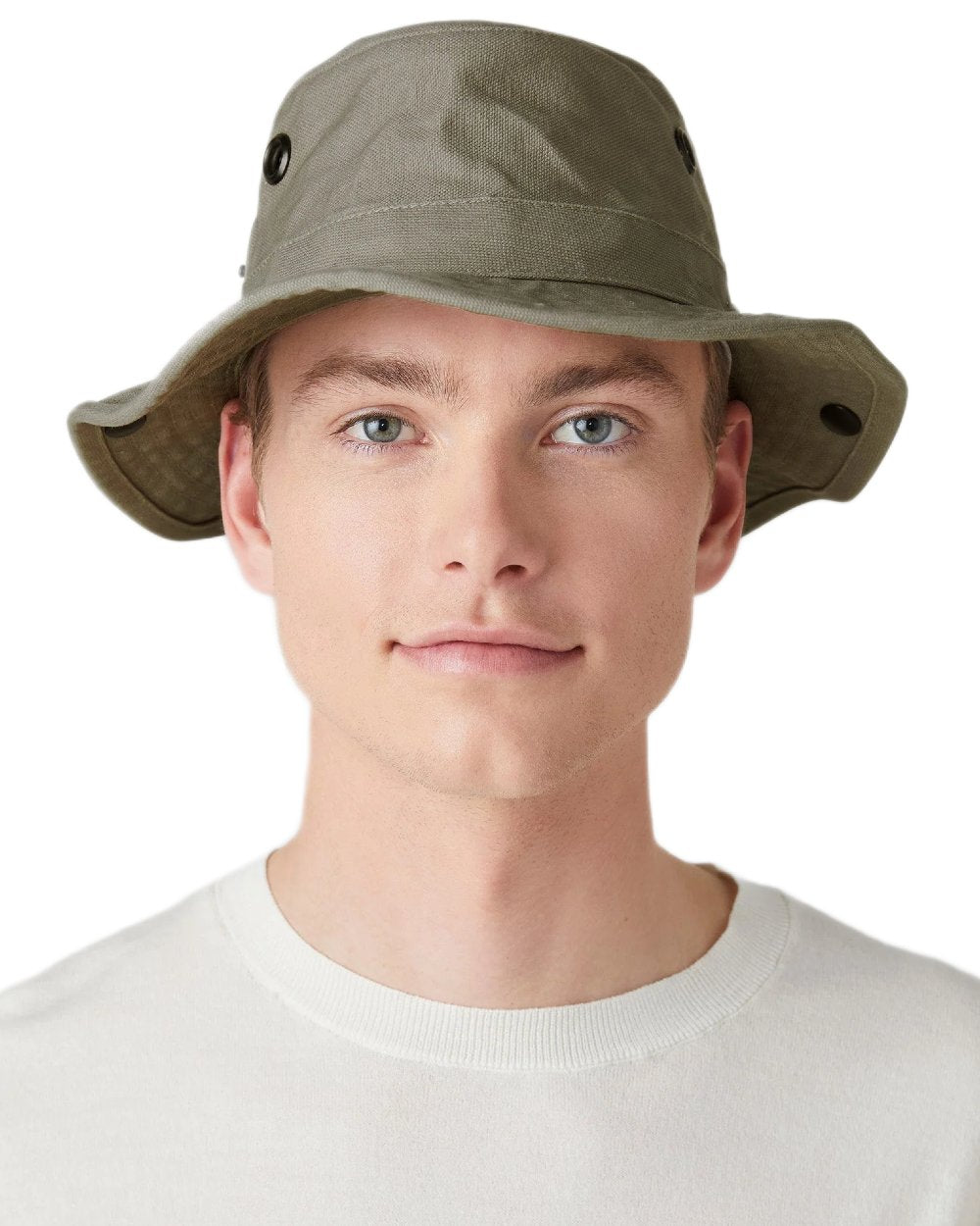 Khaki coloured Tilley T3 Wanderer Hat on White background 
