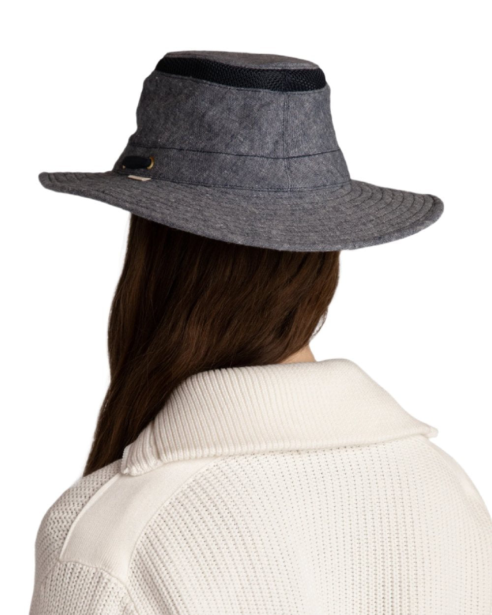 Navy Coloured Tilley TMH55 Organic Airflo Sun Hat on white background 