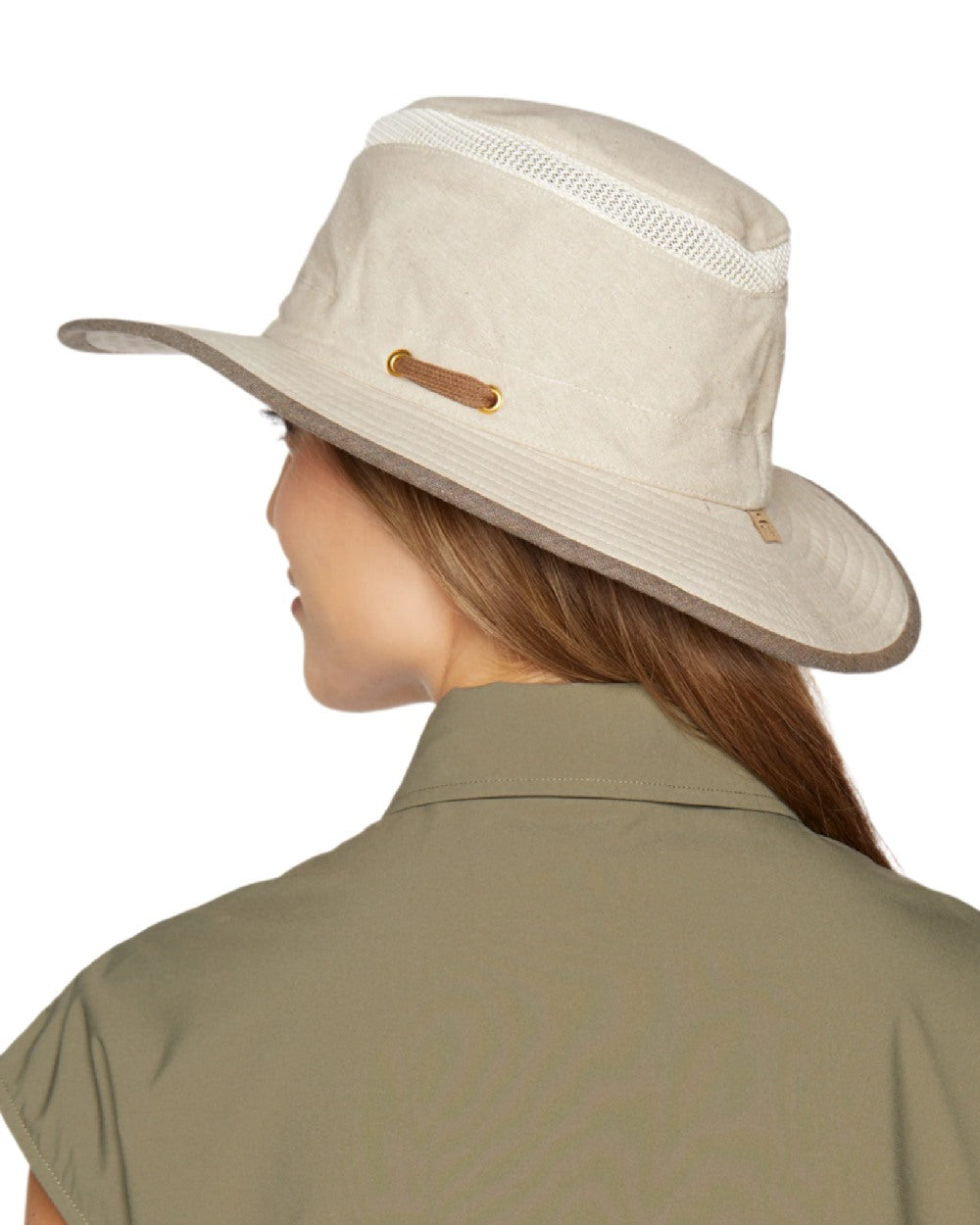 Sand Coloured Tilley TMH55 Organic Airflo Sun Hat on white background 
