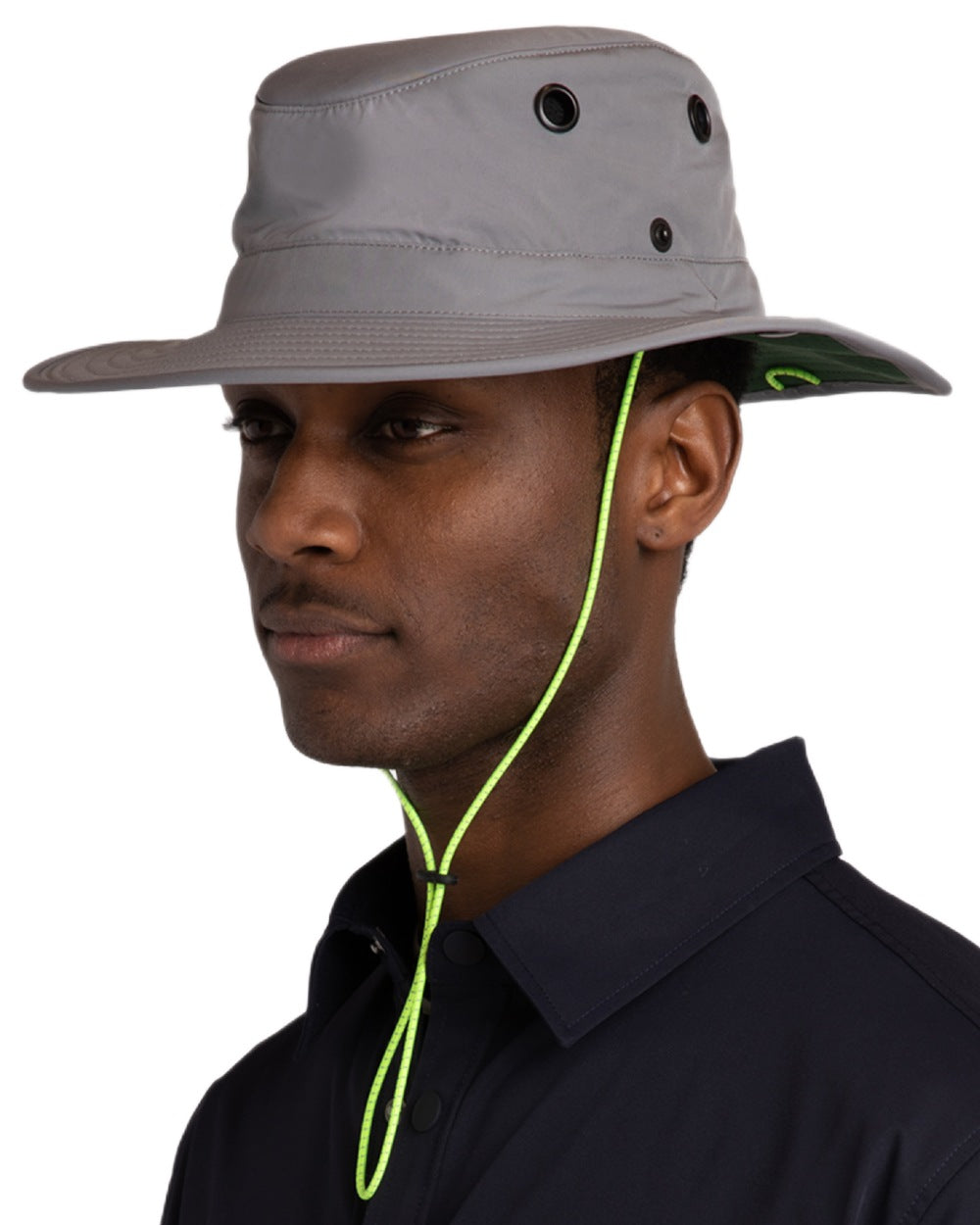 Grey Green coloured Tilley TWS1 All Weather Hat on white background 