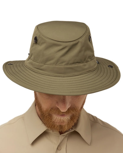 Olive Green coloured Tilley TWS1 All Weather Hat on white background 