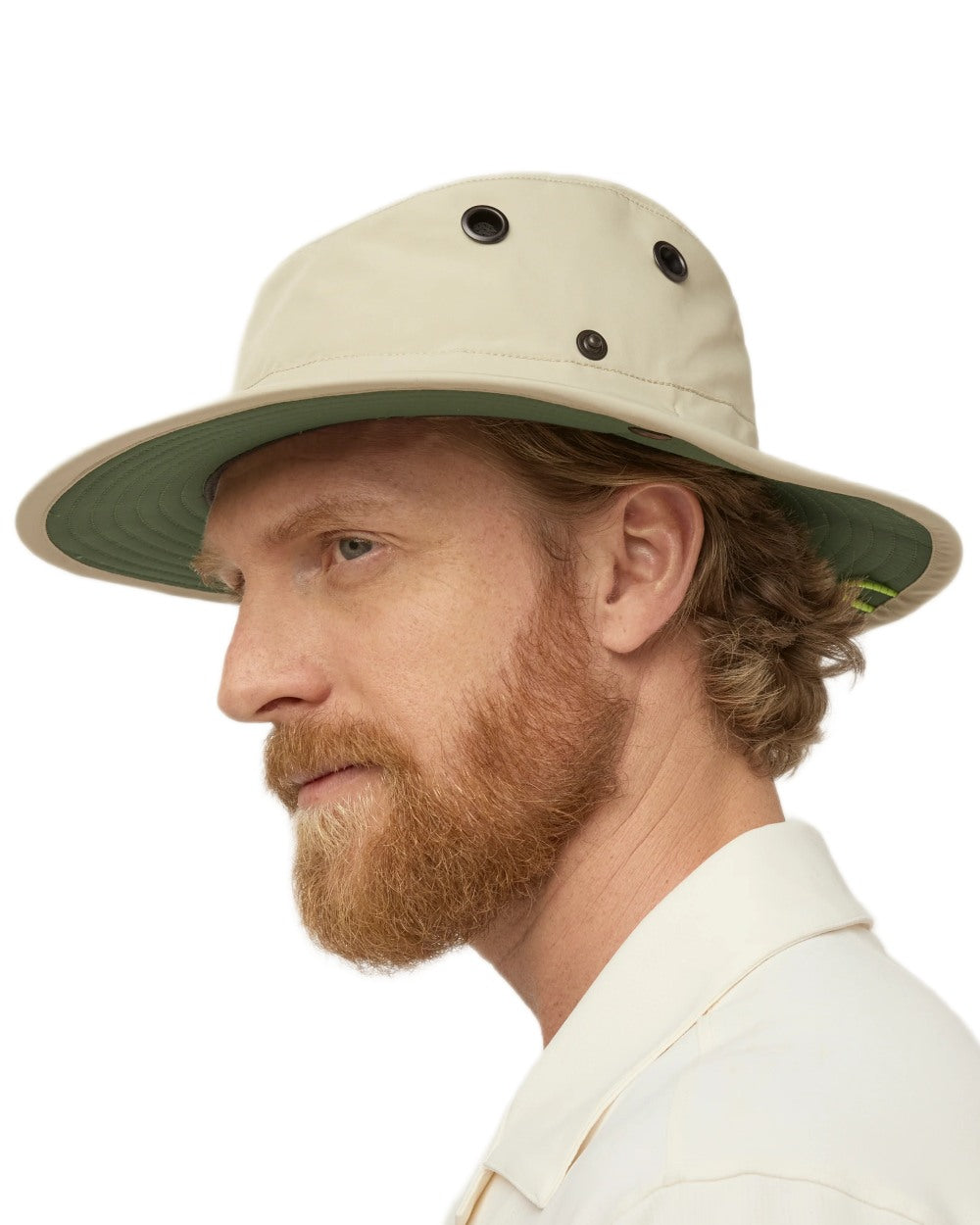 Stone Green coloured Tilley TWS1 All Weather Hat on white background 