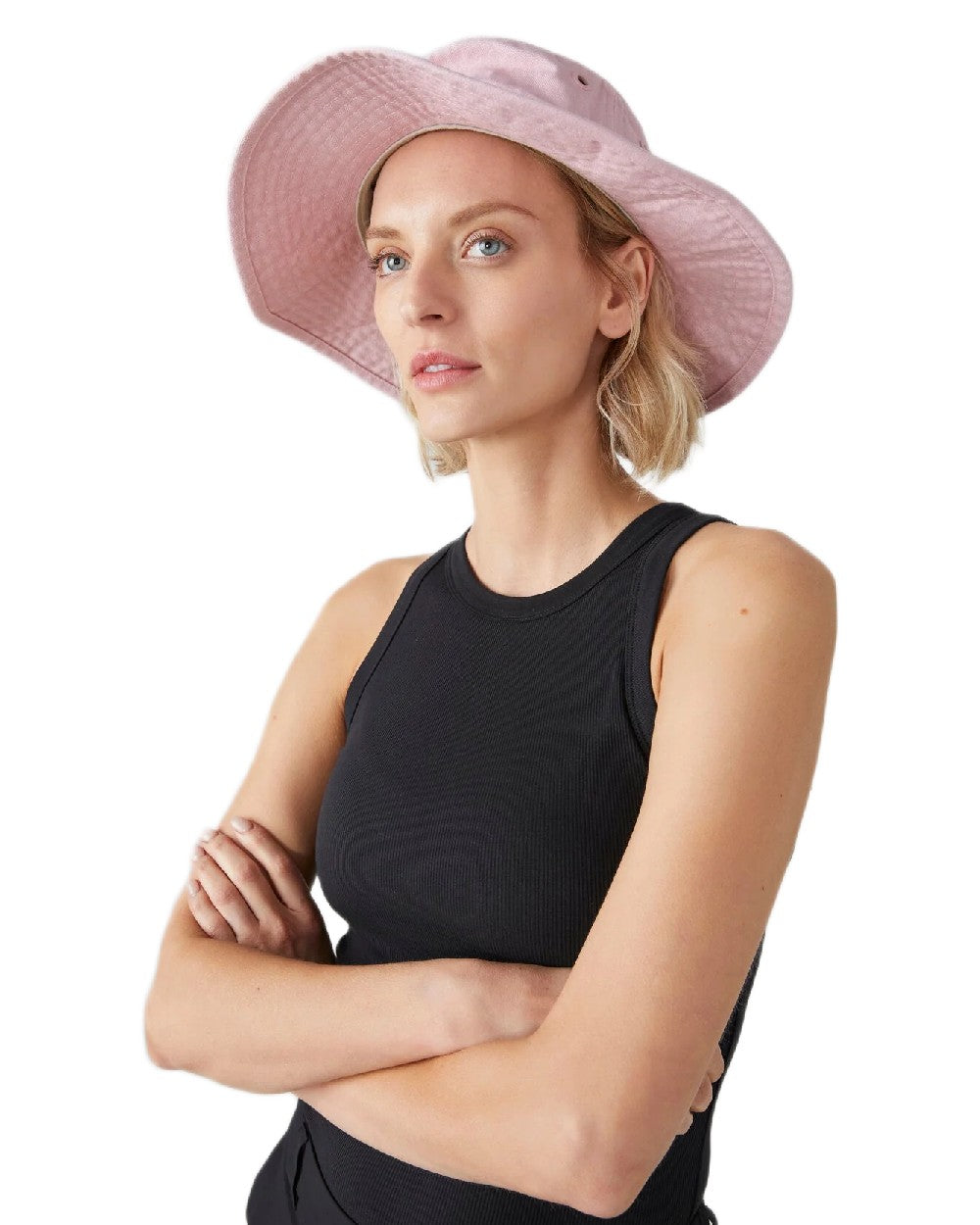 Light Pink Coloured Tilley Wide Brim Wanderer Hat on white background 
