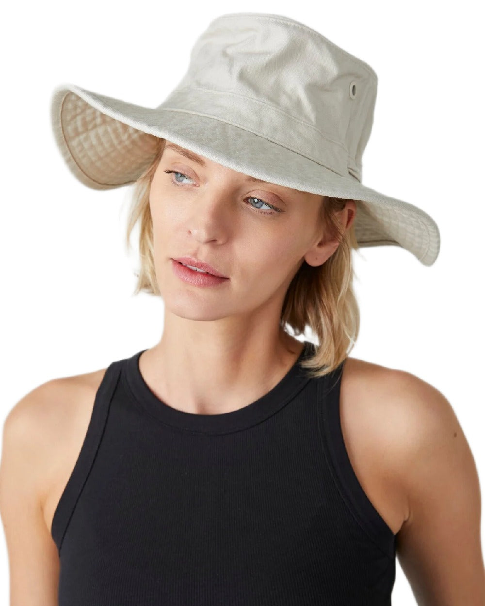 Stone Coloured Tilley Wide Brim Wanderer Hat on white background 