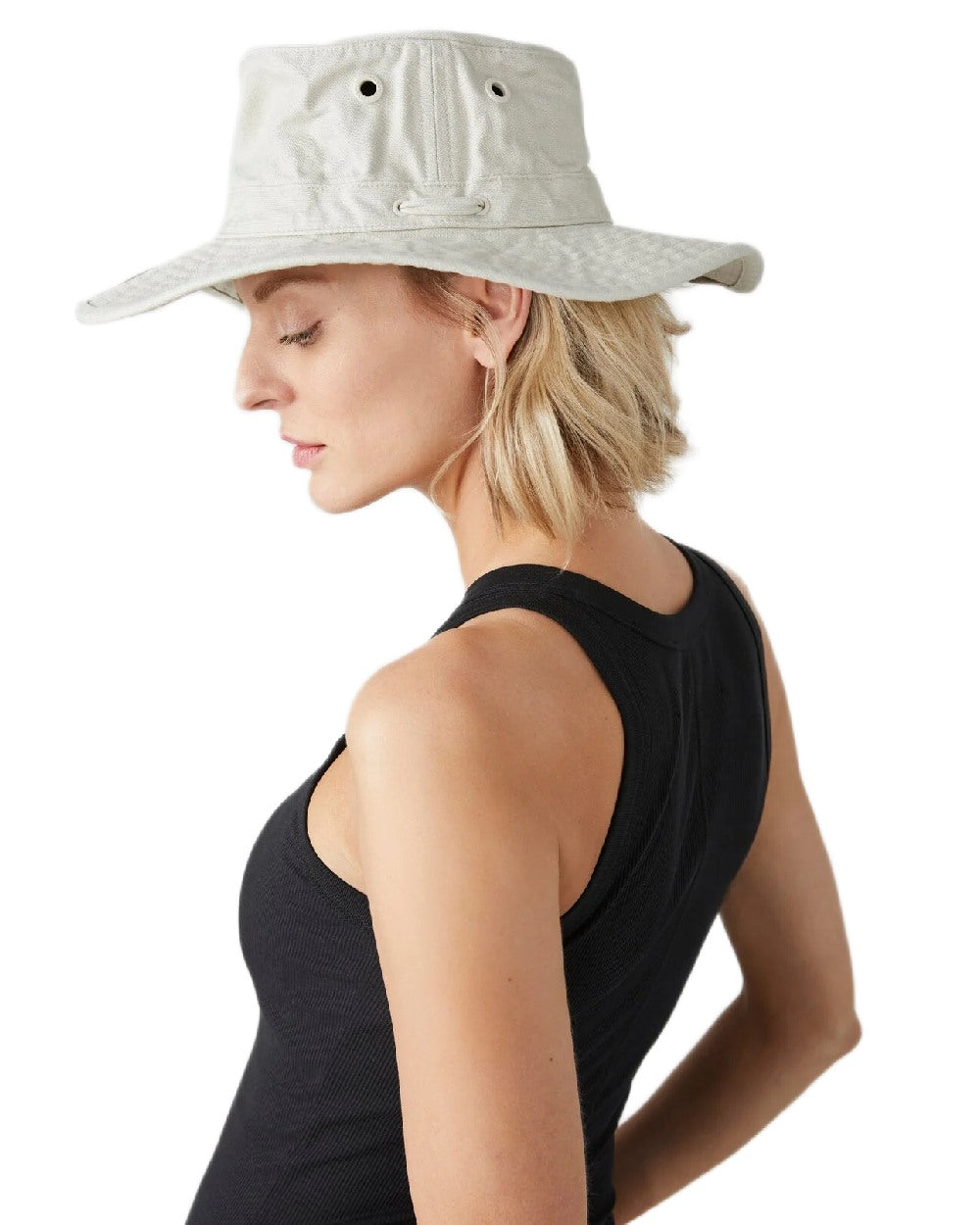 Stone Coloured Tilley Wide Brim Wanderer Hat on white background 