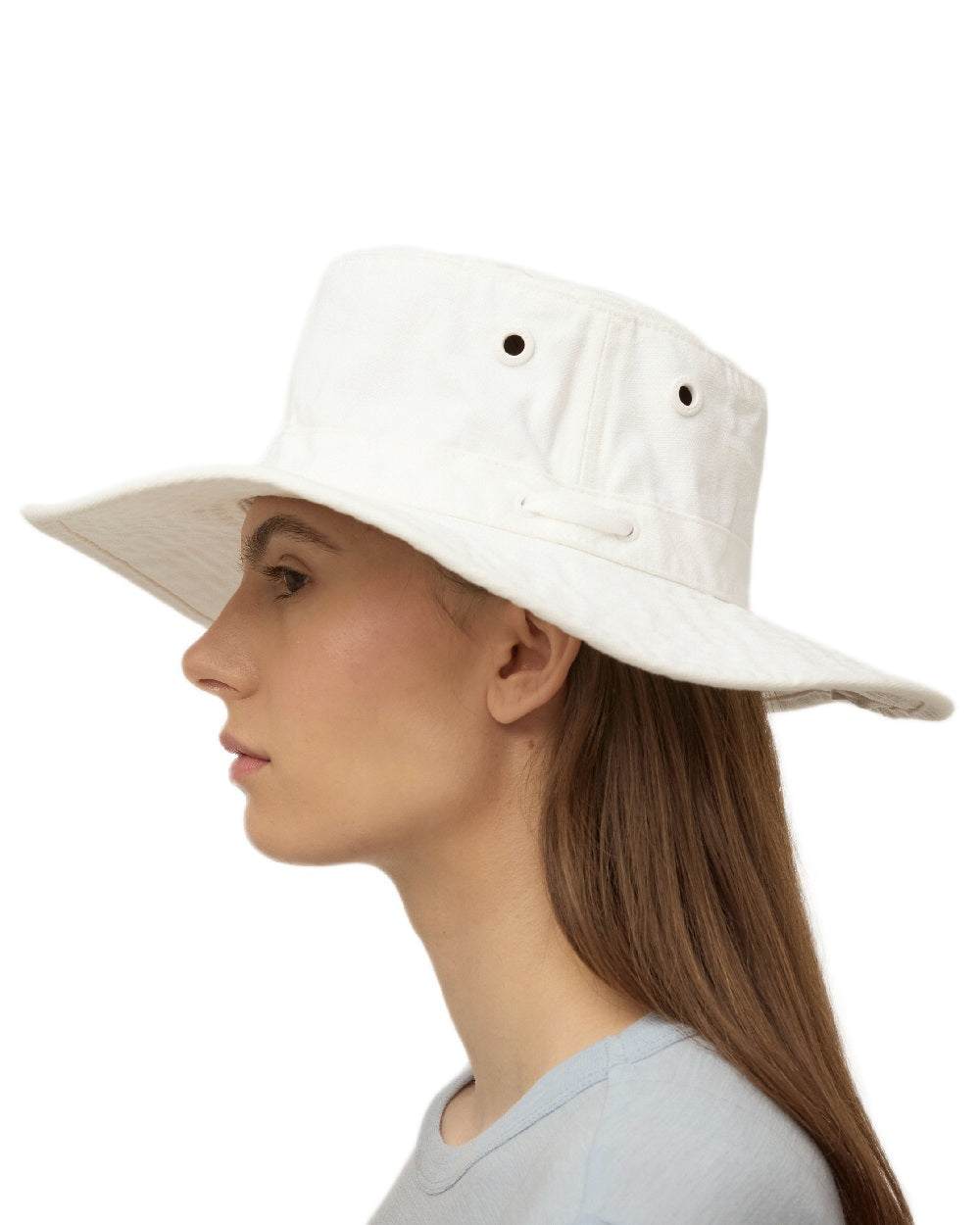 White Coloured Tilley Wide Brim Wanderer Hat on white background 