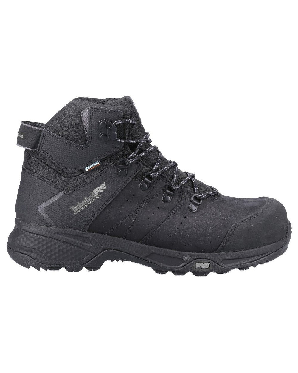 Black coloured Timberland Pro Switchback Work Boots on white background 