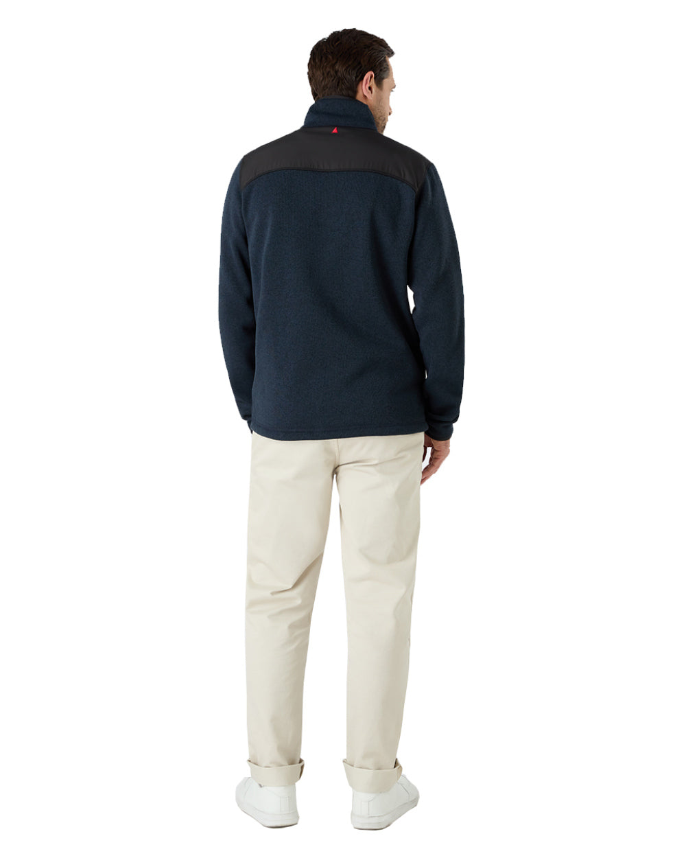 True Navy Marl Coloured Musto Mens Knitted Fleece On A White Background 