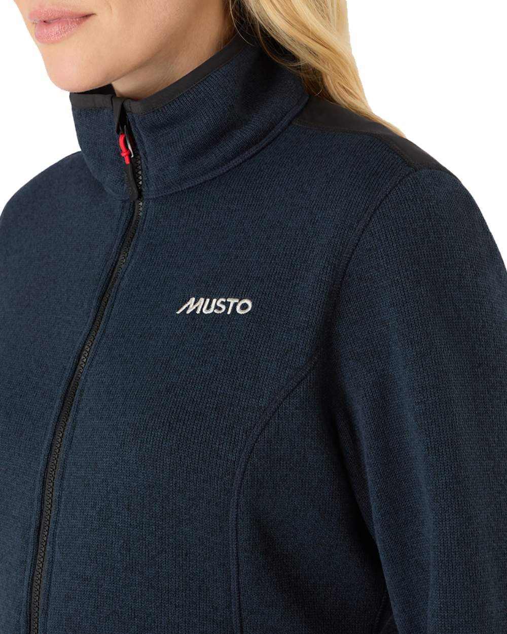 True Navy Marl Coloured Musto Womens Knitted Fleece On A White Background 