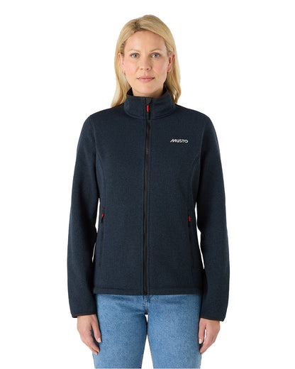 True Navy Marl Coloured Musto Womens Knitted Fleece On A White Background 
