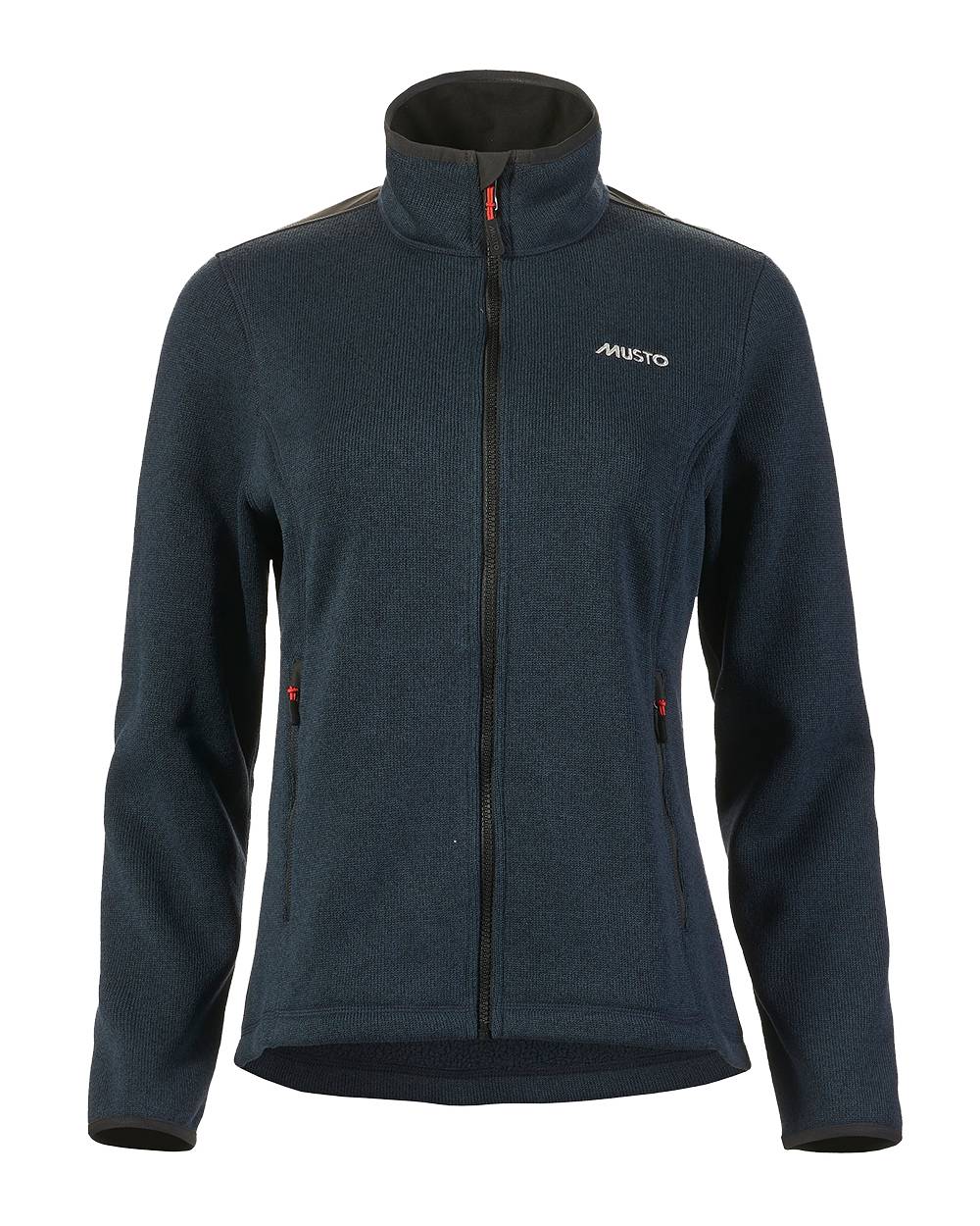 True Navy Marl Coloured Musto Womens Knitted Fleece On A White Background 