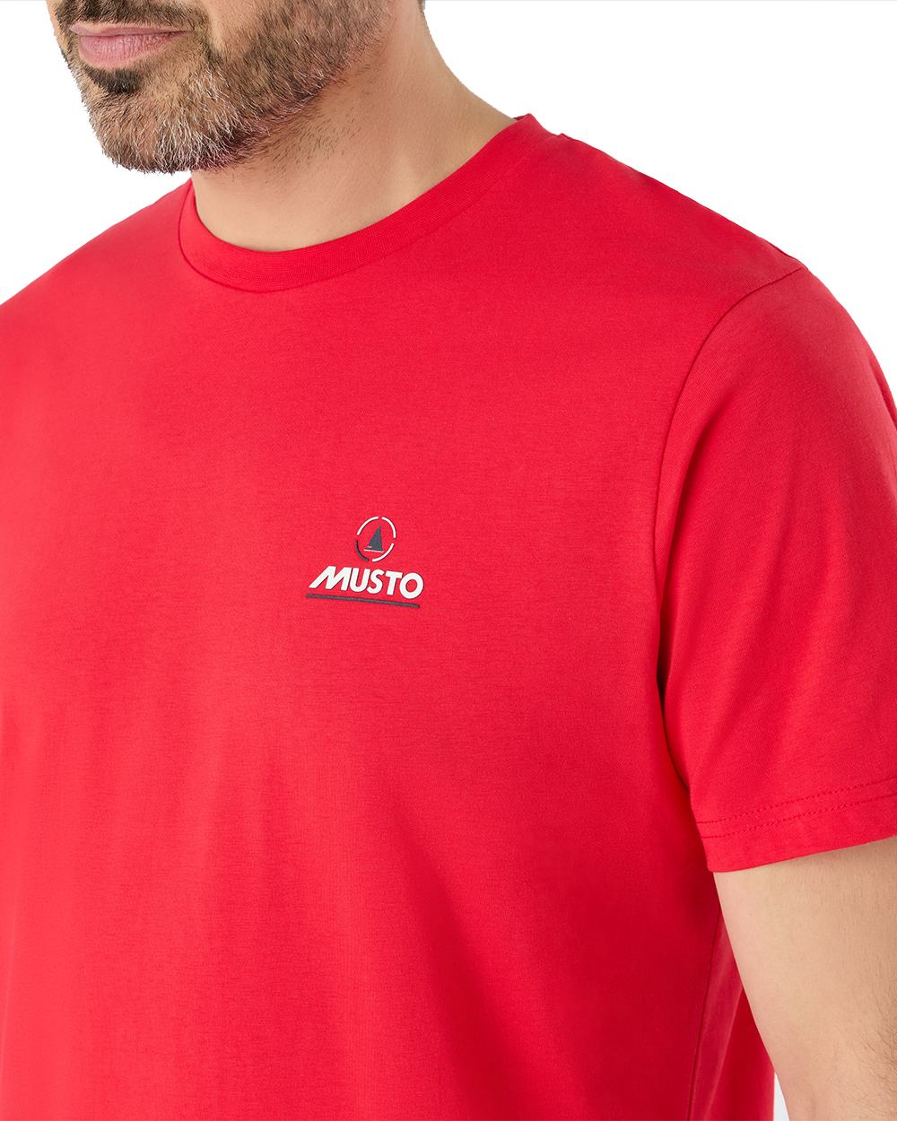 True Red Coloured Musto Mens Nautic Short Sleeve T-Shirt On A White Background 