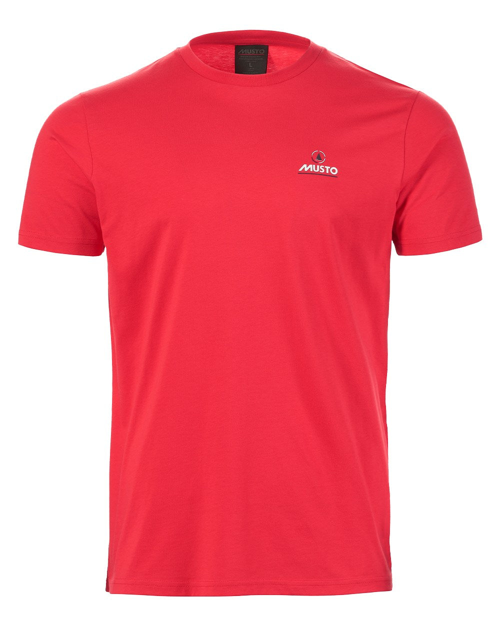 True Red Coloured Musto Mens Nautic Short Sleeve T-Shirt On A White Background 