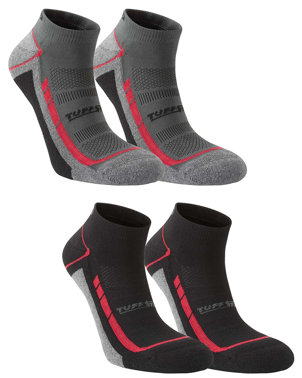 The TuffStuff Elite Low Cut Socks in Grey and Red, and Black and Grey