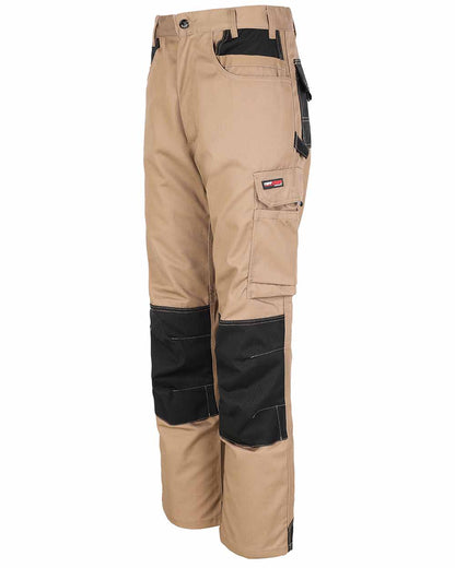 Side view with thigh cargo pocket TuffStuff Excel Work Trousers in Stone 
