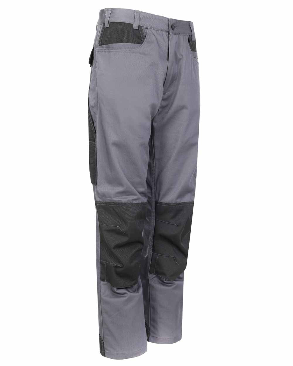 Side view showing pockets tucked in TuffStuff Excel Work Trousers in Grey 