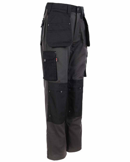 Side view of Cargo pockets TuffStuff Extreme Work Trousers in Grey Black 