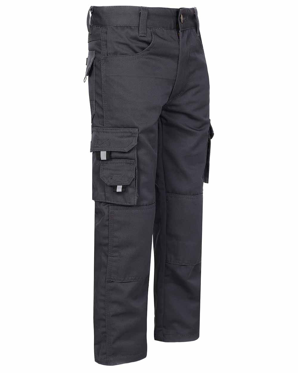 Side view showing cargo pockets TuffStuff Junior Pro Work Trousers in Grey 
