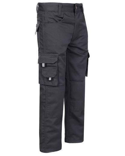 Side view showing cargo pockets TuffStuff Junior Pro Work Trousers in Grey 