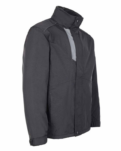 Showing reflective safety strips TuffStuff Newport Jacket in black  